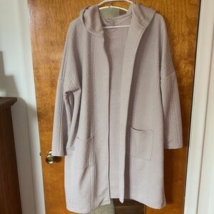 Cozy Hooded Open Front Cardigan - Cream/Tan